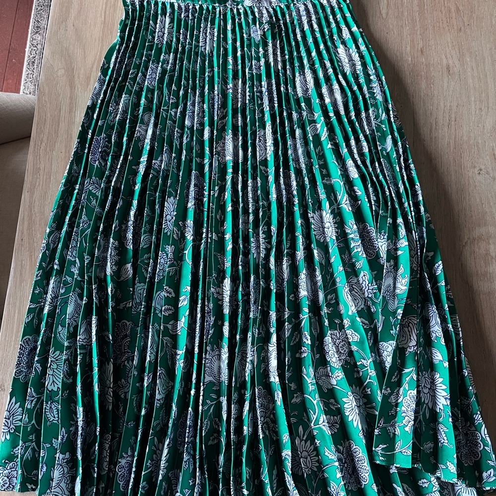 Jcrew Floral Green Pleated Skirt